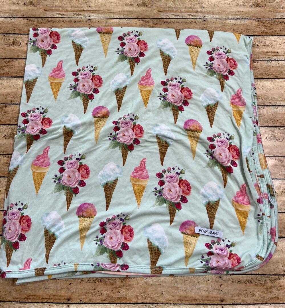 Posh Peanut Sophia Ice Cream Floral Patoo Bamboo Blanket 40x40"